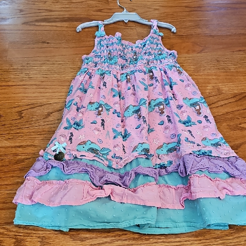 Charming Pink and Purple Kids Dress with Mermaid Design